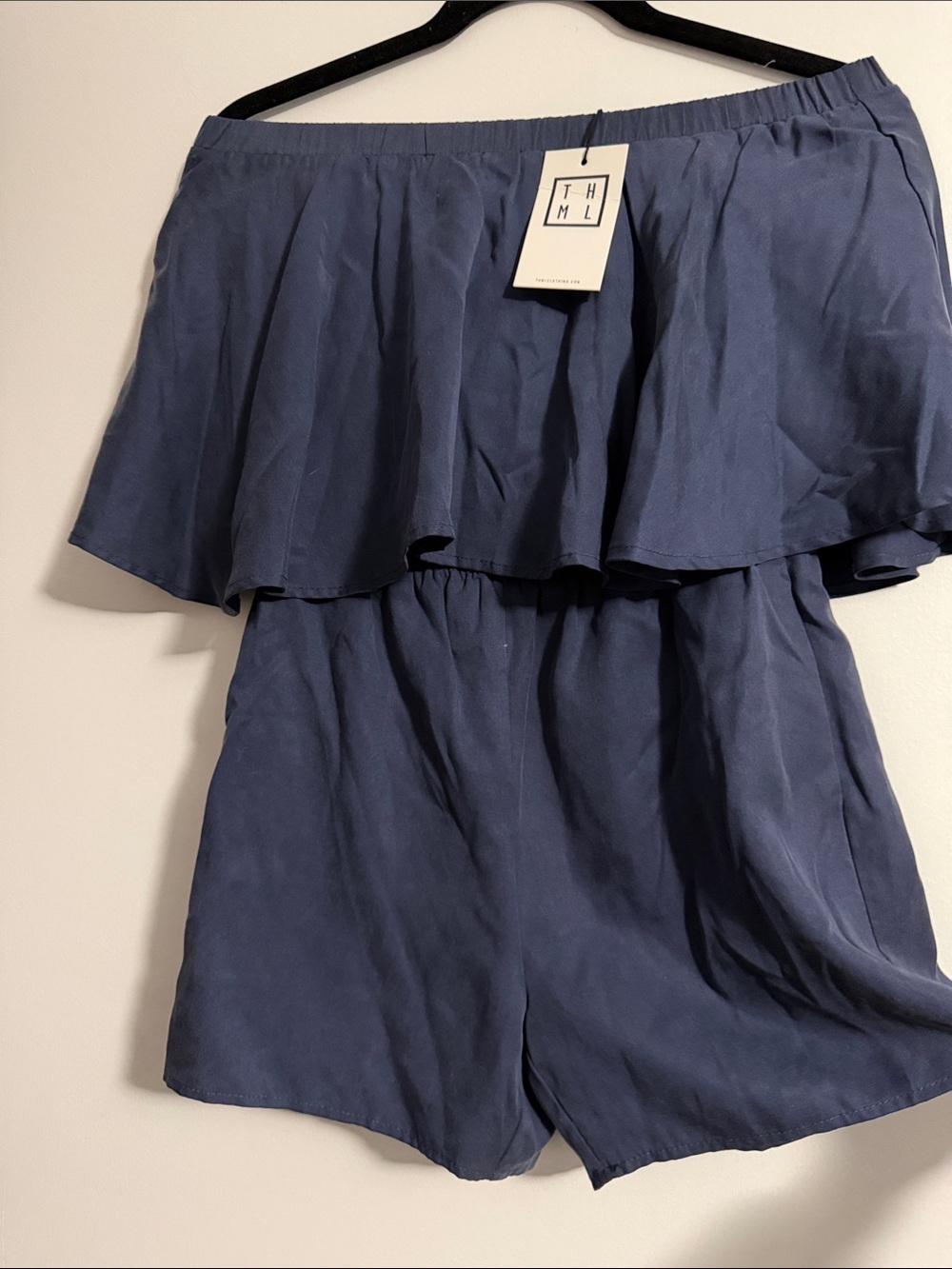 Anthropologie THML Navy Tencel Strapless Romper Pockets NWT